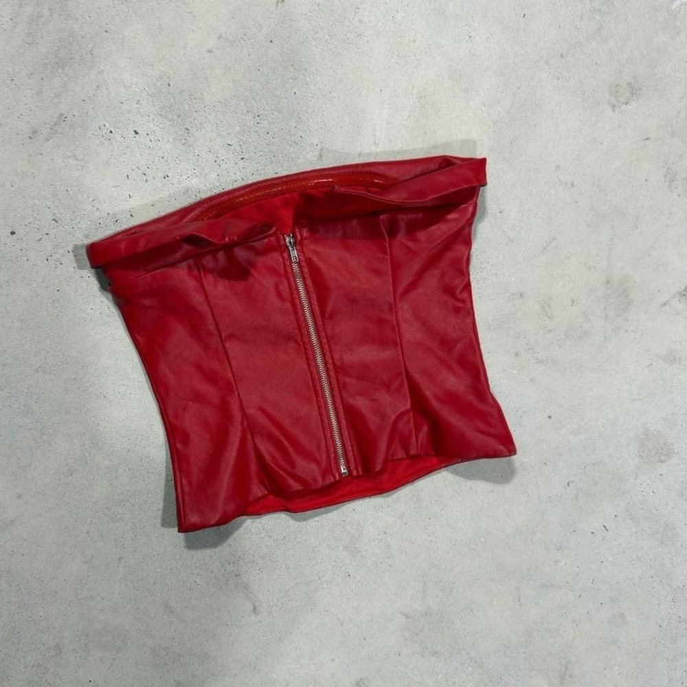 Skye to Moon – Faux Leather Tube Top – Women's S – Red Bandeau Y2K - Picture 2 of 5
